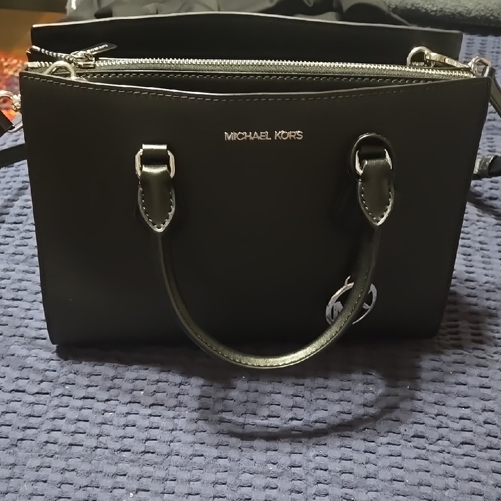 Michael Kors Black and Silver Satchel with Elegant Hardware